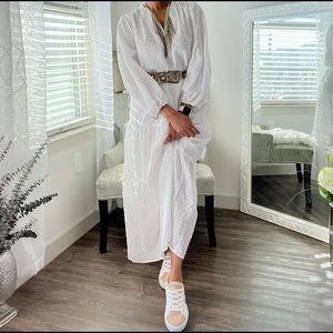 White Dotted Long Sleeve Maxi Dress Medium